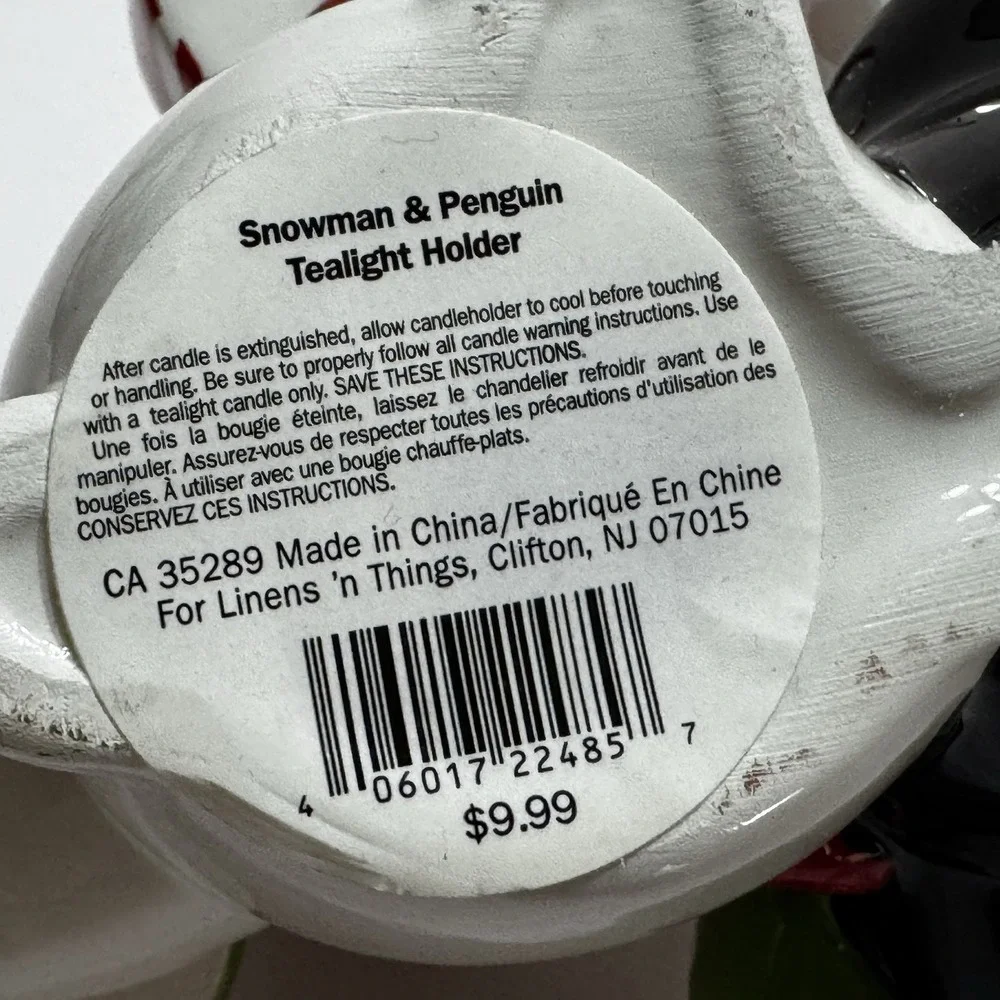 Linens 'n Things Snowman & Penguin Tealight Holder 4 Christmas New Fun Gift